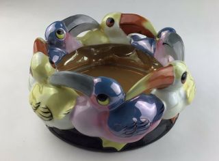 Vintage Figural Lusterware Circle Of Toucans Flower Or Bulb Bowl 8” Wide Japan