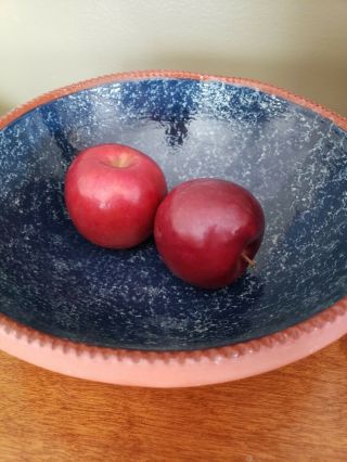 Ned Foltz Redware Pottery Deep Mixing/ Fruit Bowl Blue Signed 1986 9.  5 Inch