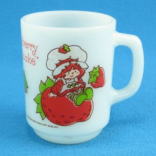 Vintage Strawberry Shortcake Coffee Mug Anchor Hocking White Milk Glass Cup