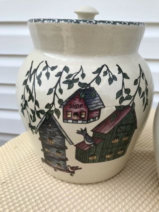 Home and Garden Party BIRDHOUSE Stoneware Canister Set 3 - Pc with Lids 2