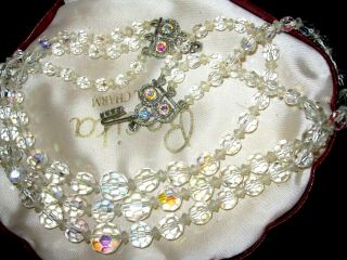 Lovely Vintage 3 Strand Aurora Borealis Crystal Necklace With Rhinestone Clasp