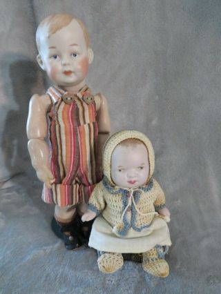 Antique Vintage German Baby Doll & Sweet Bisque Head Boy Doll