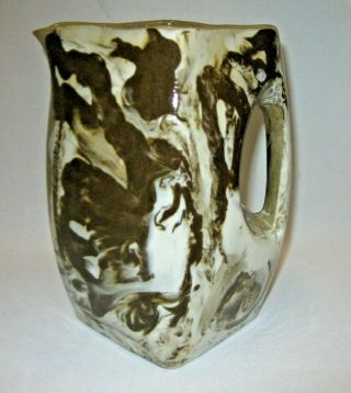 Rare Large Niloak Pottery Mission Arts & Crafts Glazed Pitcher Brown & White