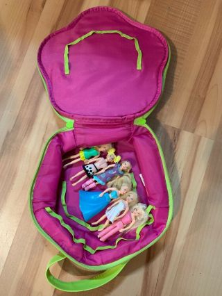 Polly Pocket 2003 Carrying Case Tara Pink Green Zippered Handle (SR0) & 6 Dolls 3