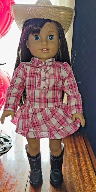 American Girl Doll Pink Western Plaid Outfit Cowgirl Dress Boots Hat No Doll Euc