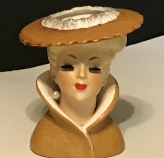 Vintage Napcoware Lady Head Vase Planter 5 " Earrings Faux Lashes 1950s C3815