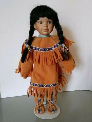 (4299) Native American Indian Girl 16” Tall Porcelain With Stand
