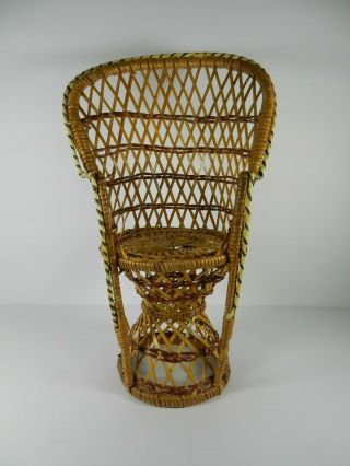 Wicker Chair For Doll Or Plant 12 " Rattan Fan Back Stand