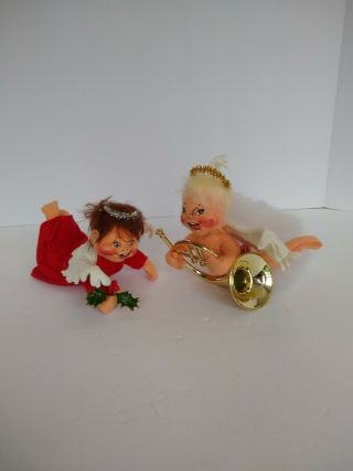Annalee Dolls Christmas Angels 2 Cherubs On A Cloud French Horn 7 " Vintage 1990s