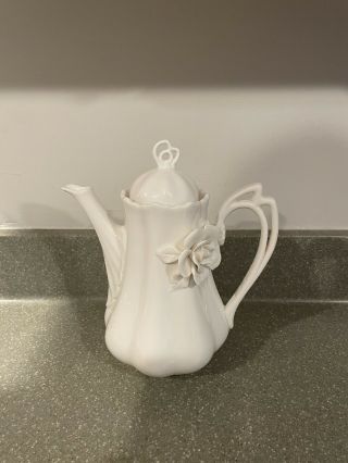 Grace’s Teaware Teapot White Rose Floral Cream
