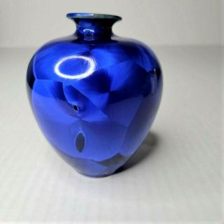Louise Reding Blue Crystalline Glaze Studio Art Pottery Vase Floral Signed
