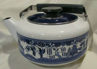 Vintage Blue Willow Enamelware Teapot Or Kettle Nr