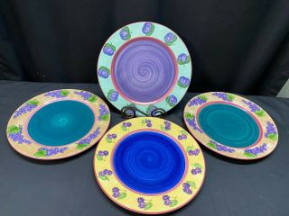 Essex " Bois D’ Arc / Tutti Fruitti " Set Of 4 / 3 Designs Dinner Plates