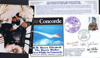 6.  8.  85 Ba Concorde Cpt Walpole &crew Signed Cover_queen Mother 1st Flight_scarce