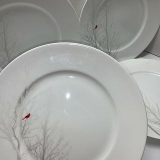4  Winter Cardinal " Dinner Plates By 222 Fifth 10 3/4  Across