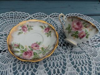 Royal Albert fine bone china PINK Roses & heavy gold gilt teacup & saucer 2