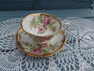 Royal Albert fine bone china PINK Roses & heavy gold gilt teacup & saucer 3