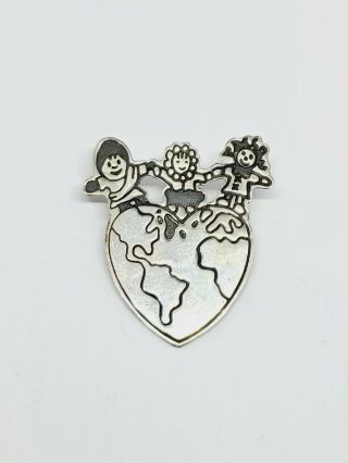 Vintage Mexico Efs 925 Save The Children Sterling Silver Brooch Pin