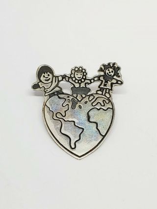 Vintage Mexico EFS 925 Save the Children Sterling Silver Brooch Pin 2