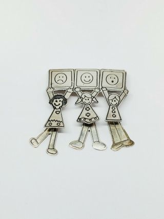 Vintage Mexico Efs 925 Save The Children Sterling Silver Brooch Pin Dangle Legs