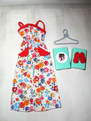 Vintage Barbie Best Buy 9156 Floral Summer Maxi Dress,  Red Flip Flops