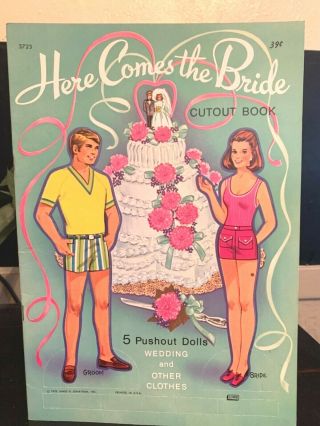 Vintage Lowe 1975 Here Comes The Bride Coloring Book With Paper Dolls - Uncut