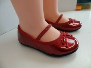 Red Patent Leather With Bows Shoes Sz 6 1/2 M Toddler Fits Patti Playpal