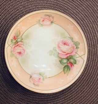 Antique Erdmann Schlegelmilch Germany Pink Roses Bowl With 3 Legs