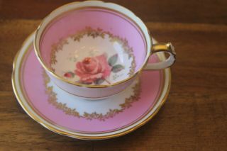 Paragon Demitasse Miniature Large Cabbage Rose Gold Teacup Tea cup Saucer Pink 2