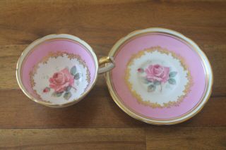 Paragon Demitasse Miniature Large Cabbage Rose Gold Teacup Tea cup Saucer Pink 3