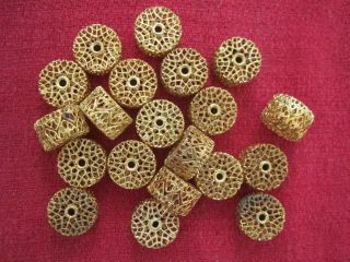 Vtg Filagree Cylinder Can Beads Brass Findings Stampings 1.  5 " X.  25 " Thick