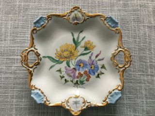 Vintage German Alka Kunst Bavaria Porcelain Serving Dish Two Handled Floral Tray