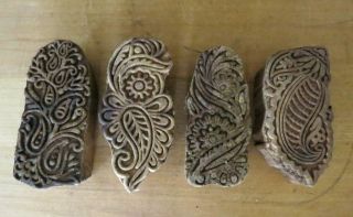 4 Primitive Carved Rustic Farmhouse Plants Flower Peas Butter Mold Stamp Ink