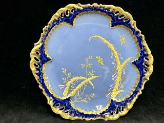 Antique M Redon Limoges Porcelain Plate Gold Trim Hand Paint Flower & Bees 8.  5”