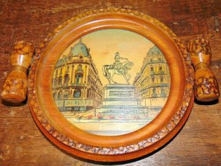 Vintage Primitive Wood Folk Art Tray W/hand Painted Orleans Scenic Under Glass