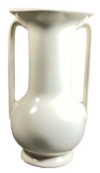 Vintage Weller Pottery White Vase Two Handles Model 7 Mid Century Modern