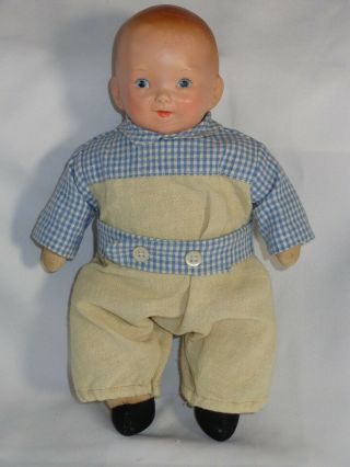 Adorable 1930s - 1940s Composition Cloth Boy Doll With Painted Face 11 "