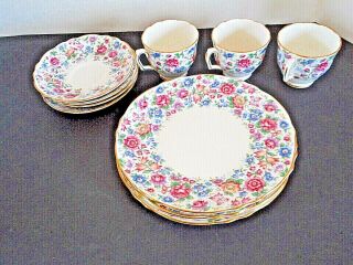 Vtg Crown Staffordshire English Fine Bone China Springtime Cups/saucers/plates