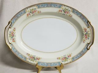 Large Noritake " Cerulean " Oval Serving Platter W/flowers 16 1/4 " X 12 "