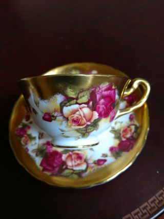 Royal Chelsea Bone China Golden Rose Teacup & Saucer England Gold Trim Roses