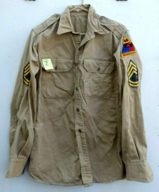 Vintage Korean War Us Army Shirt 15 1/2 X 35 Vintage Tan Cotton 2