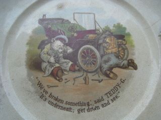 Rare Antique Buffalo Pottery Roosevelt Bears Plate " 06 Teddy Automobile Mechanic
