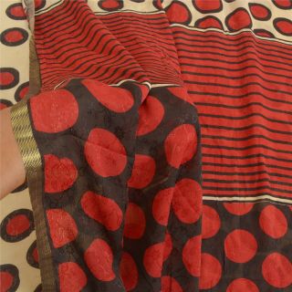 Sanskriti Vintage Red Sarees Blend Georgette Printed Woven Sari 5Yd Craft Fabric 3