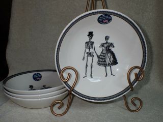 4 Royal Stafford Halloween Soup Dinner Porcelain Bowls Skeleton Couple