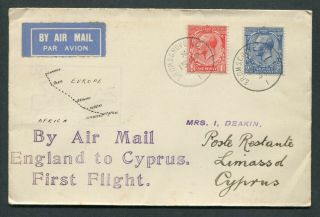 15.  04.  1932 Gb Kgv Stamps On 1st Flight Airmail Cover England To Cyprus