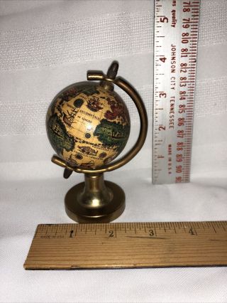 Vintage Old World Miniature Spinning Globe With Brass Base