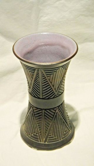 Six Nations Reserve Kanyengeh Pottery Vase Brown Rare Shape Mauve Interior 1978