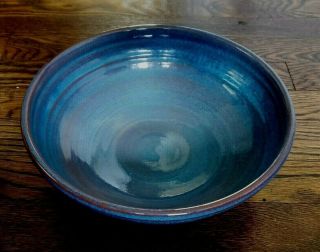 Rackliffe Blu Hill Pottery Of Maine Large Blue & Brown Swirl Serving Bowl.  Signed