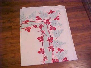 Vintage Printed Tablecloth With Red Leaves & Green Grapes