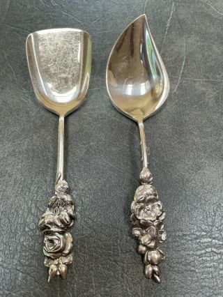 2 Vintage Reed & Barton Flower Silver Plated Serving Sugar Jelly Spoons